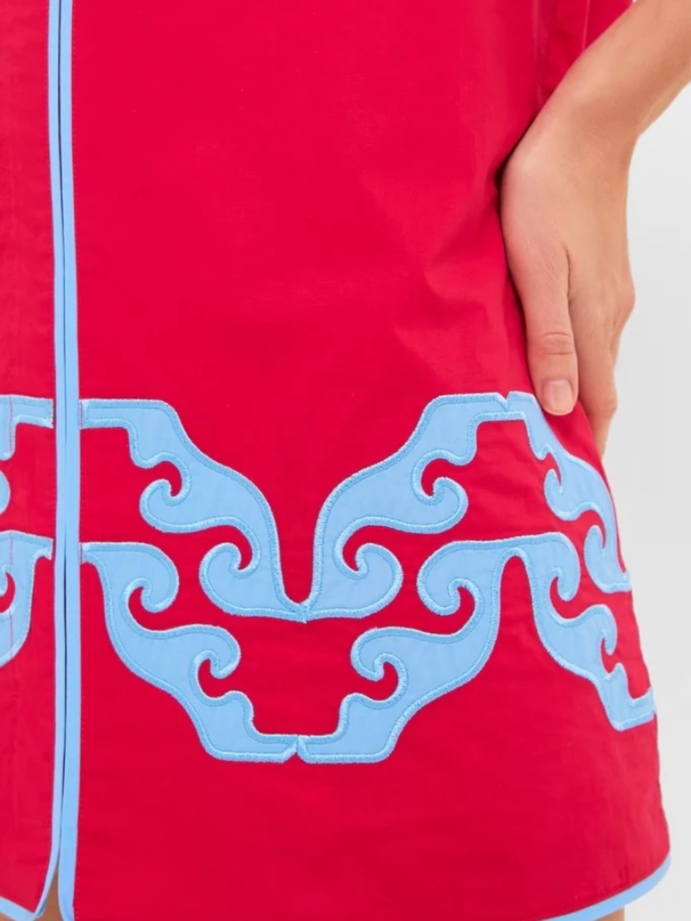 Tuckernuck Hyacinth House Red & Cornflower Blue Embroidered Arem Caftan - Picture 2 of 4